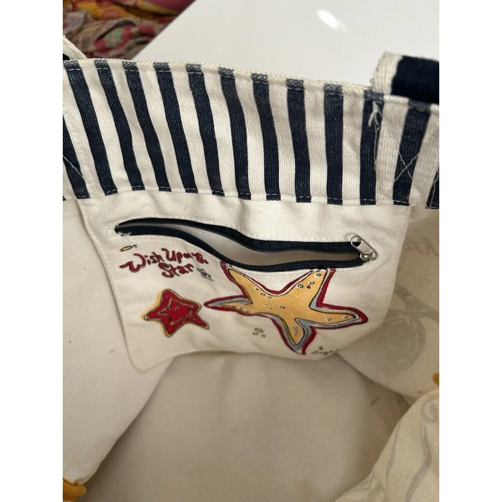 BRIGHTON Nautical Beach Canvas Shopper Tote Bag Red/White/Blue Anchor Sailboat